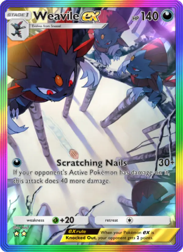 Weavile ex Pokemon card from Space-Time Smackdown