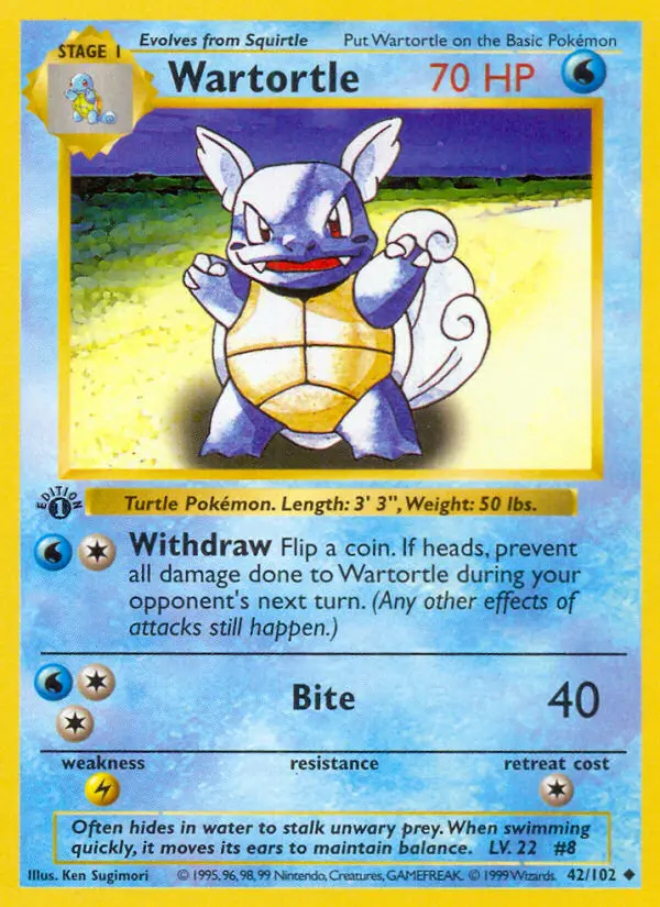 Wartortle Pokemon card from Base Set