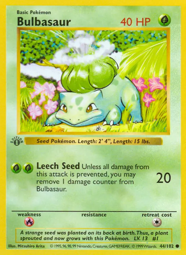 Bulbasaur Pokemon card from Base Set
