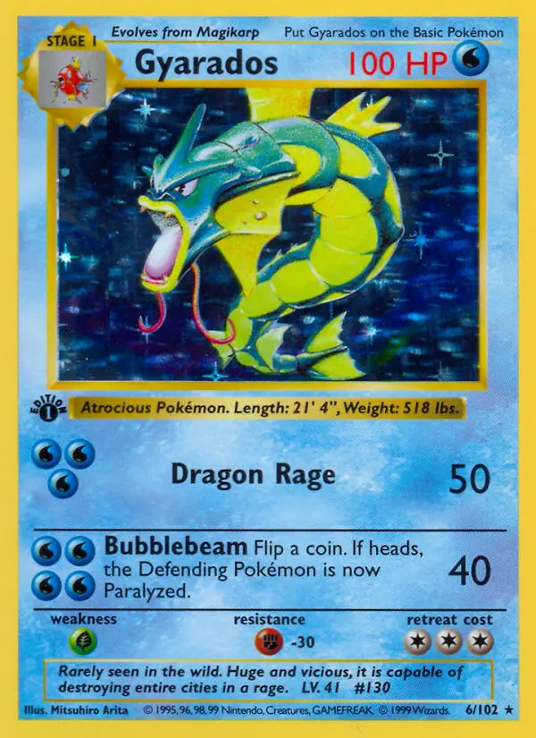 Gyarados Pokemon card from Base Set