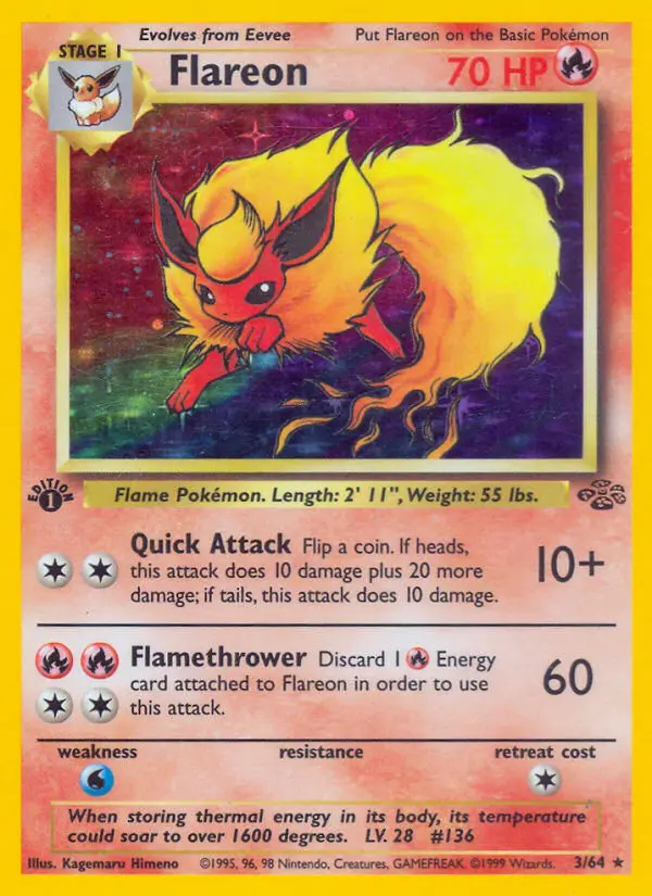 Flareon Pokemon card from Jungle