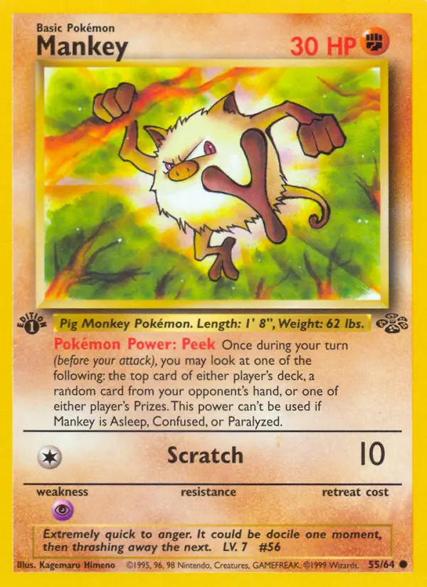 Mankey Pokemon card from Jungle