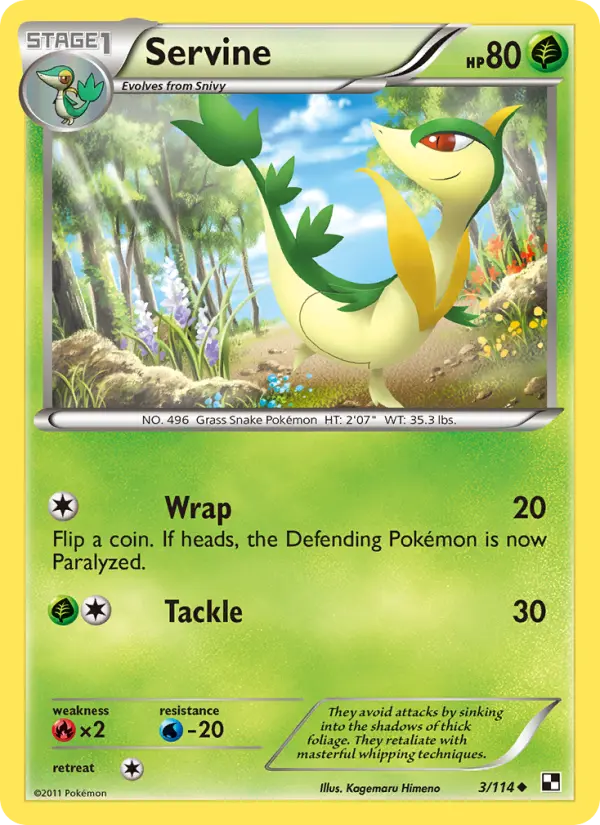 Servine Pokemon card from Black & White