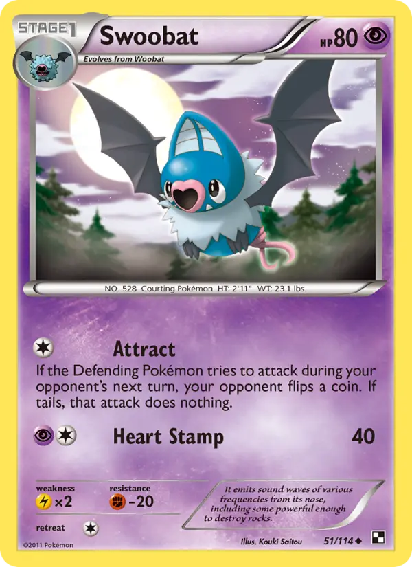 Swoobat Pokemon card from Black & White