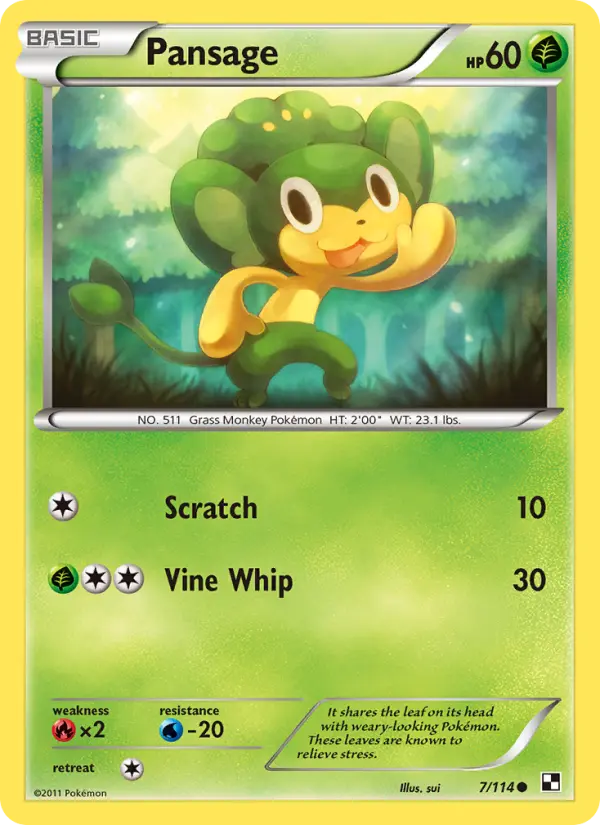 Pansage Pokemon card from Black & White