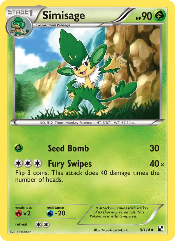 Simisage Pokemon card from Black & White