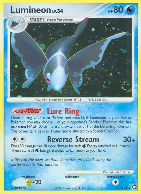 Lumineon Pokemon card from Mysterious Treasures