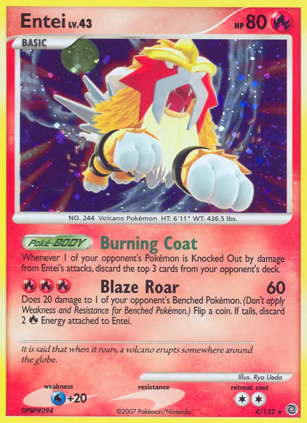 Entei Pokemon card from Secret Wonders