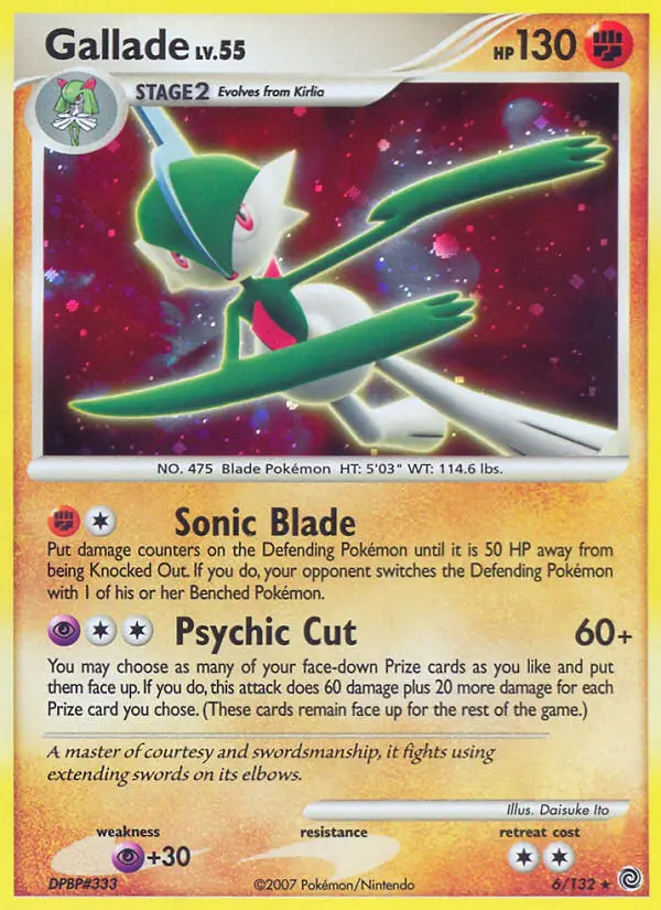 Gallade Pokemon card from Secret Wonders