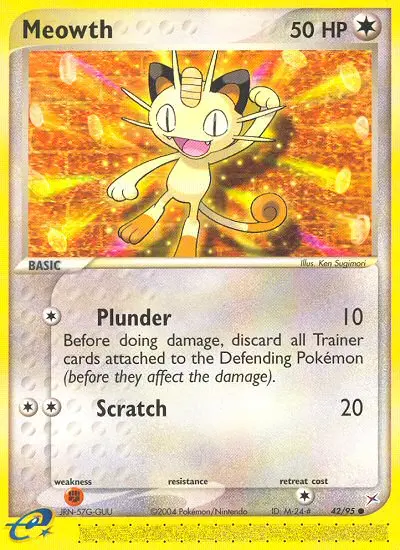 Meowth Pokemon card from Team Magma vs Team Aqua