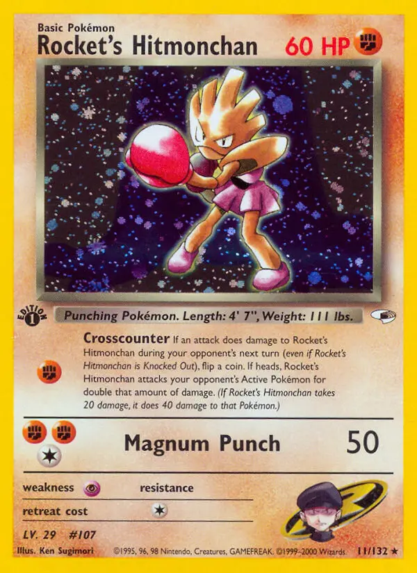 Rocket's Hitmonchan Pokemon card from Gym Heroes