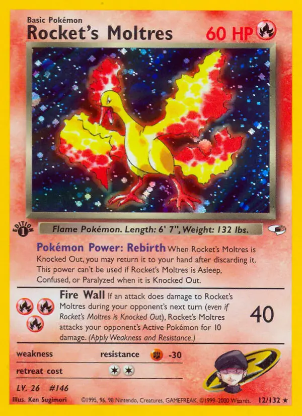 Rocket's Moltres Pokemon card from Gym Heroes