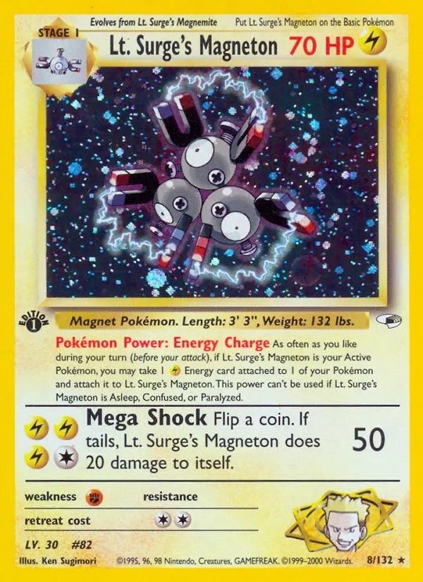 Lt. Surge's Magneton Pokemon card from Gym Heroes