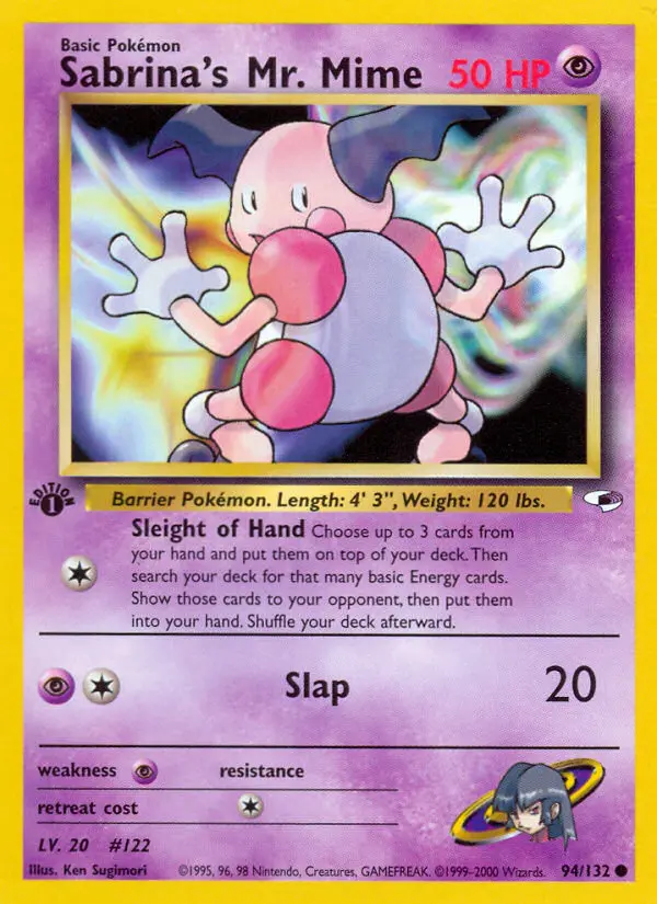Sabrina's Mr. Mime Pokemon card from Gym Heroes