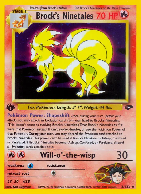 Brock's Ninetales Pokemon card from Gym Challenge