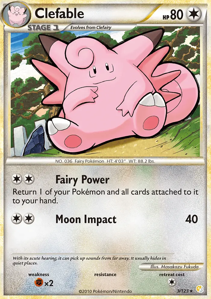 Clefable Pokemon card from HeartGold SoulSilver