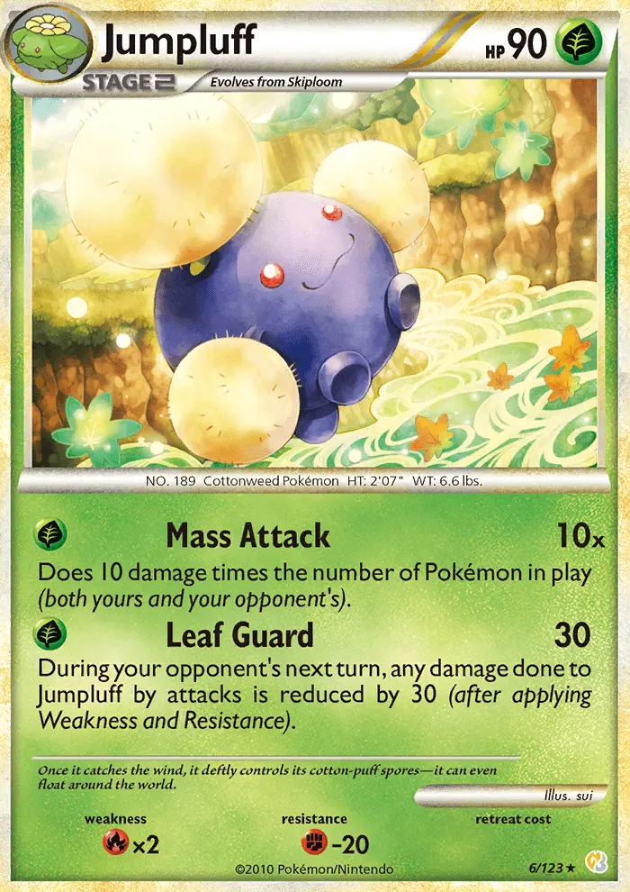 Jumpluff Pokemon card from HeartGold SoulSilver