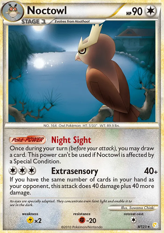 Noctowl Pokemon card from HeartGold SoulSilver