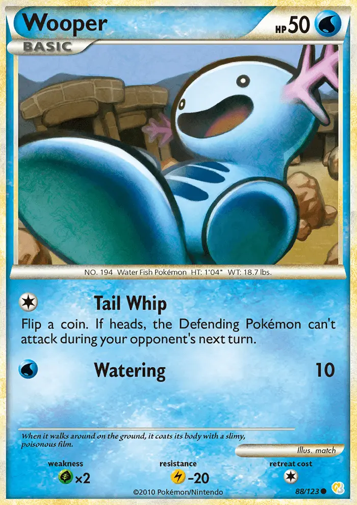 Wooper Pokemon card from HeartGold SoulSilver