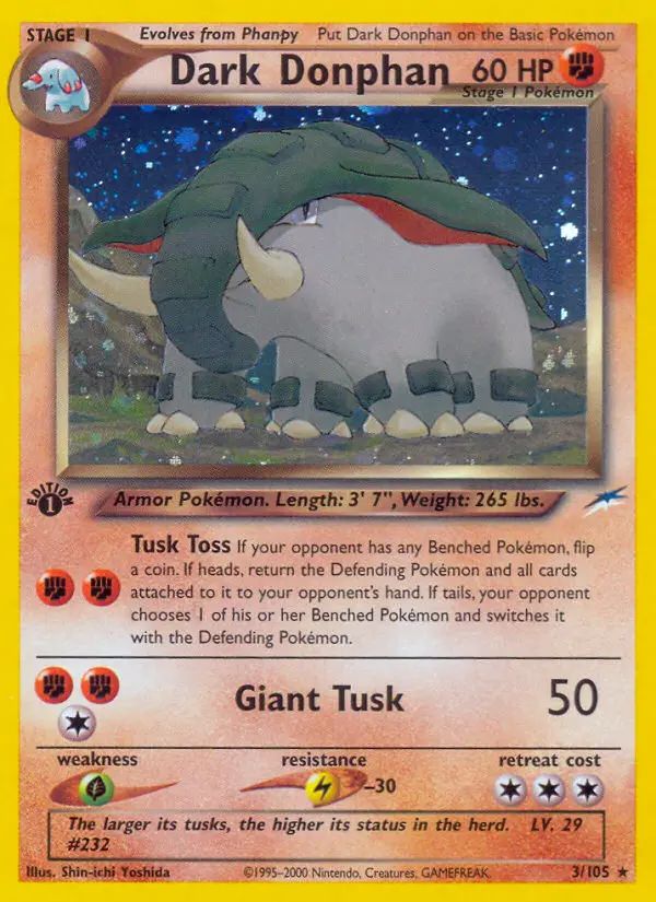 Dark Donphan Pokemon card from Neo Destiny