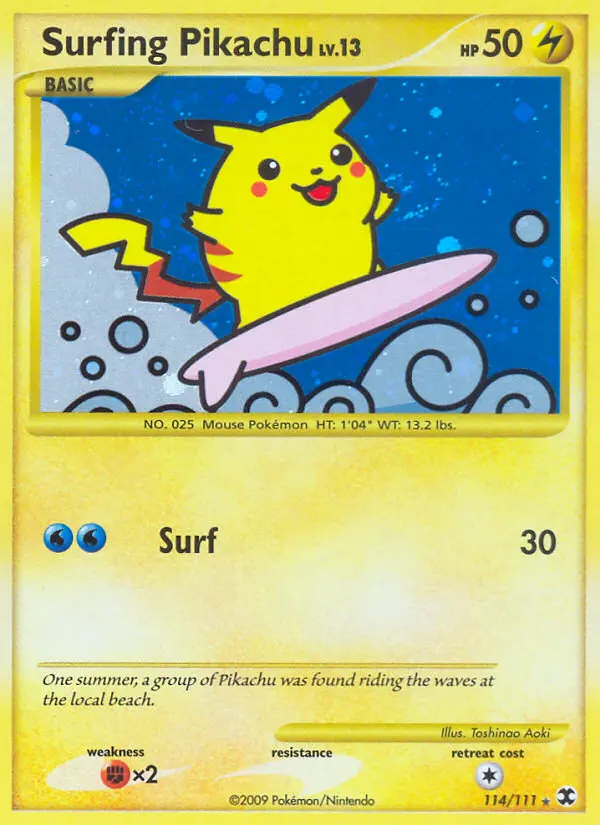 Surfing Pikachu Pokemon card from Rising Rivals
