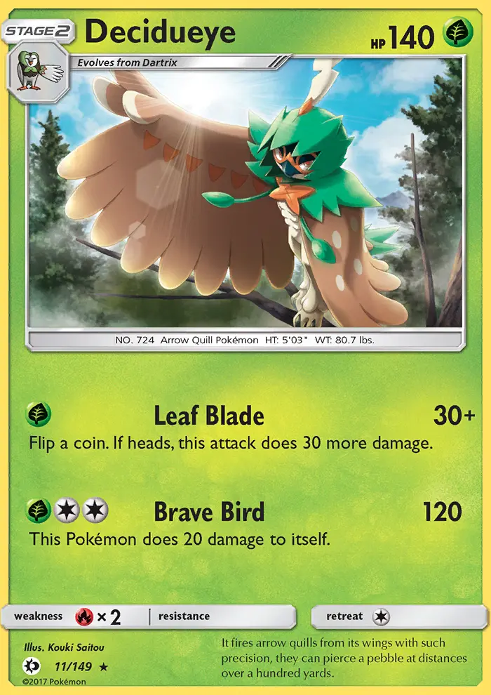 Decidueye Pokemon card from Sun & Moon