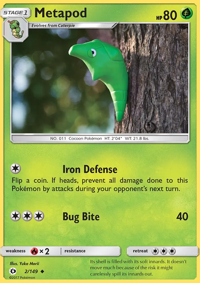 Metapod Pokemon card from Sun & Moon