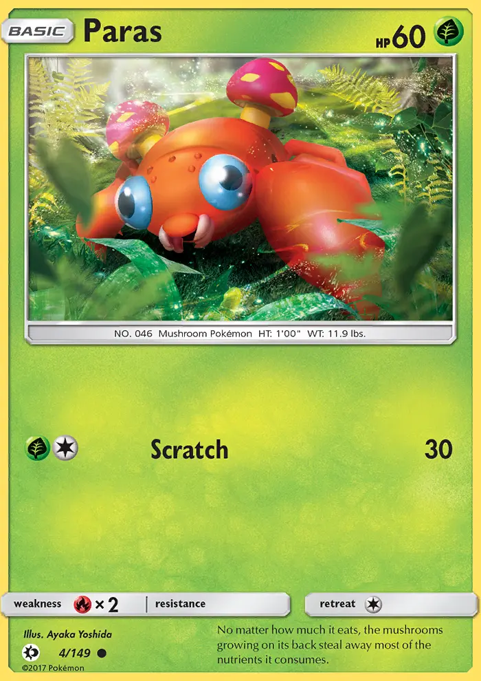 Paras Pokemon card from Sun & Moon