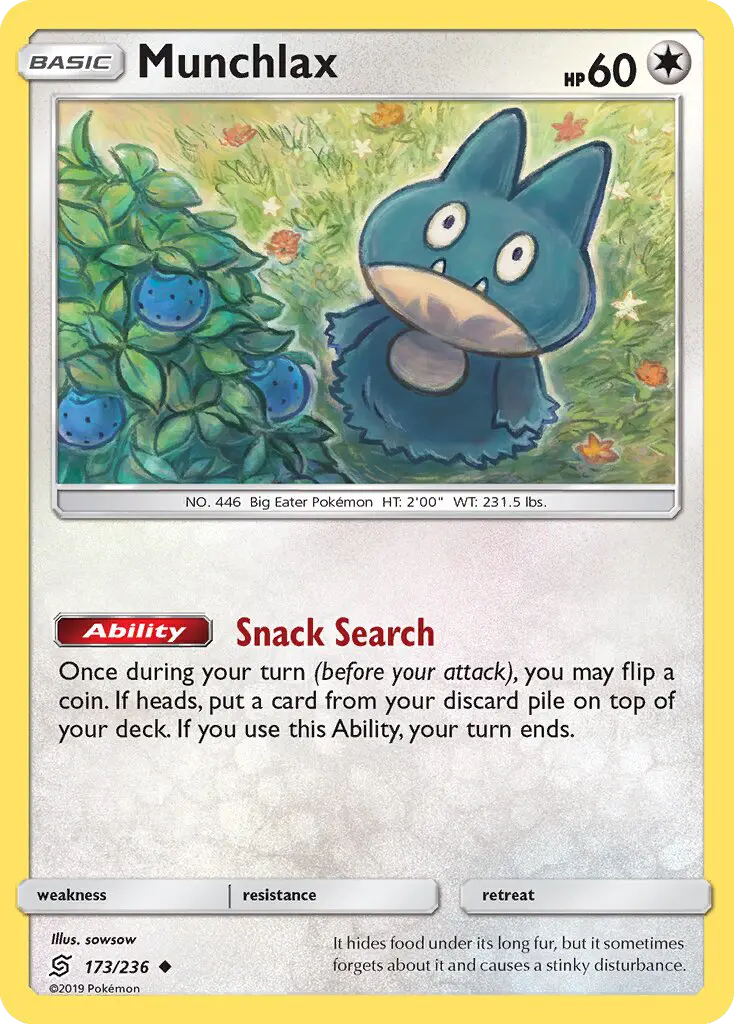 Munchlax Pokemon card from Unified Minds
