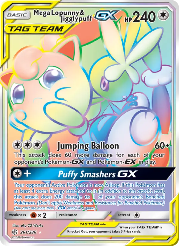 Mega Lopunny & Jigglypuff GX Pokemon card from Cosmic Eclipse