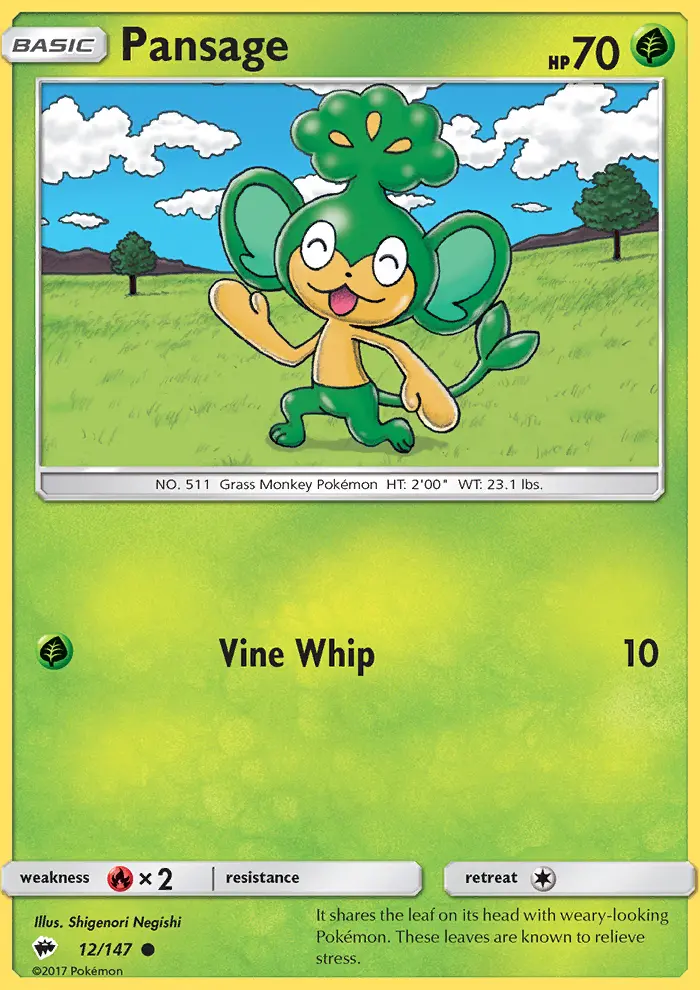 Pansage Pokemon card from Burning Shadows