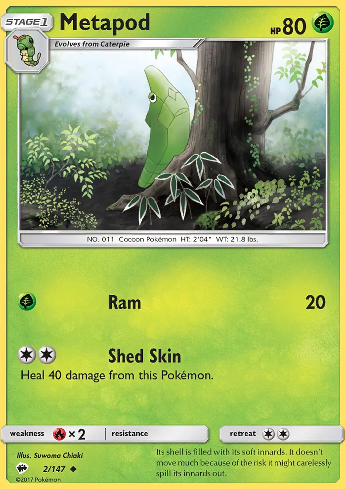 Metapod Pokemon card from Burning Shadows