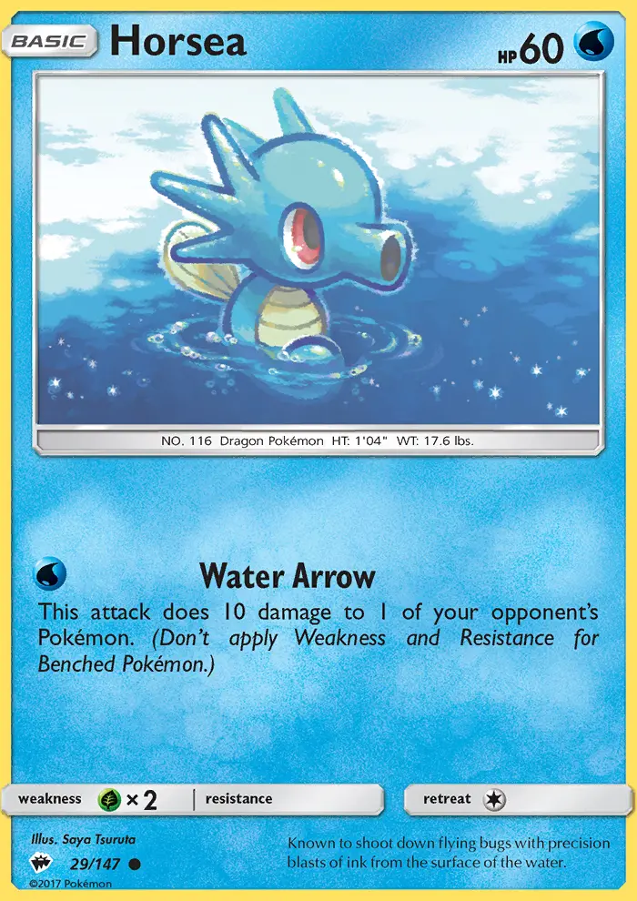 Horsea Pokemon card from Burning Shadows
