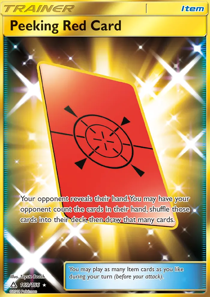Peeking Red Card Pokemon card from Ultra Prism