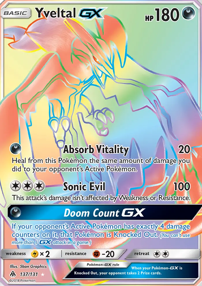 Yveltal GX Pokemon card from Forbidden Light