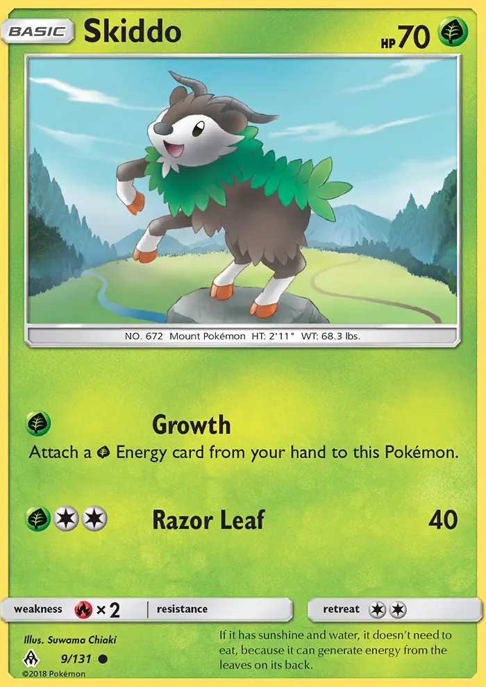 Skiddo Pokemon card from Forbidden Light