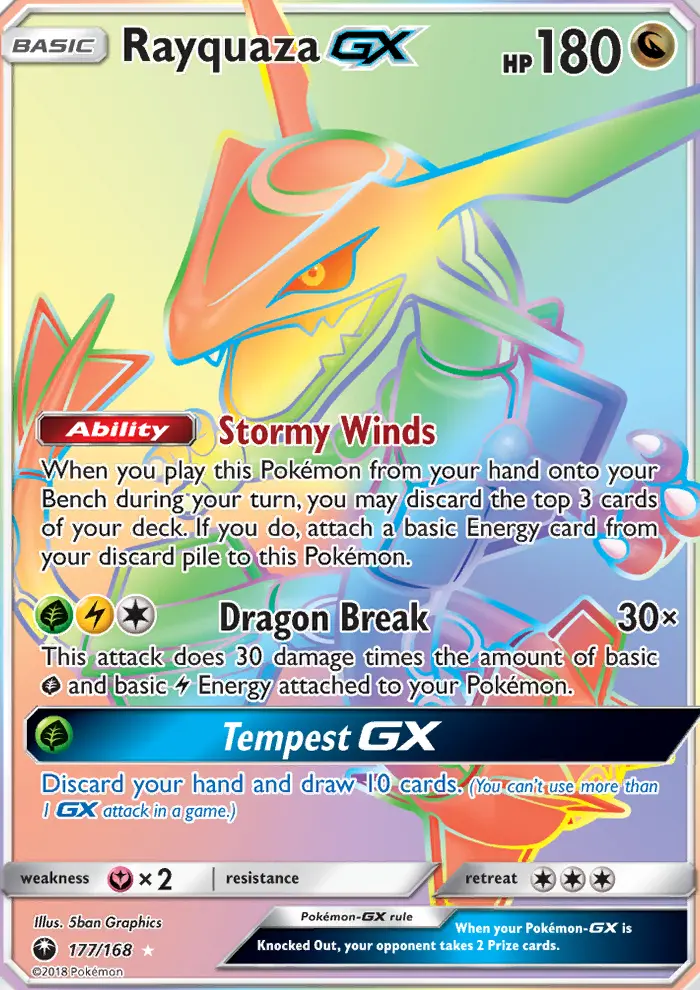Rayquaza GX Pokemon card from Celestial Storm