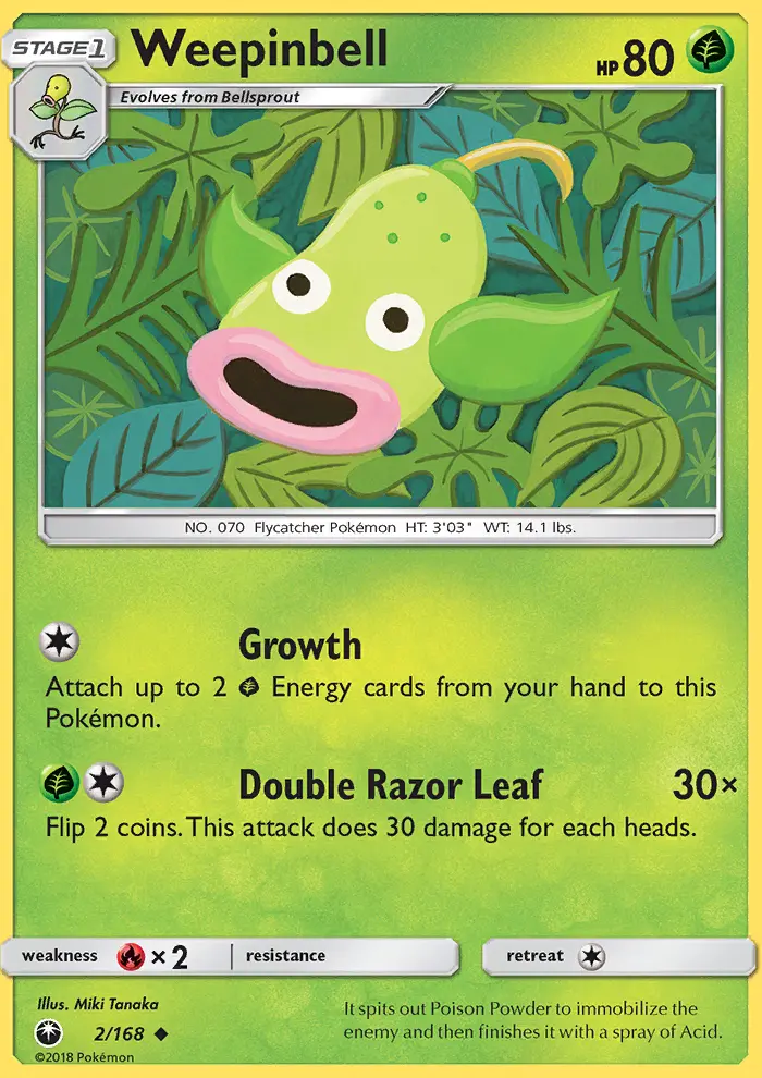Weepinbell Pokemon card from Celestial Storm
