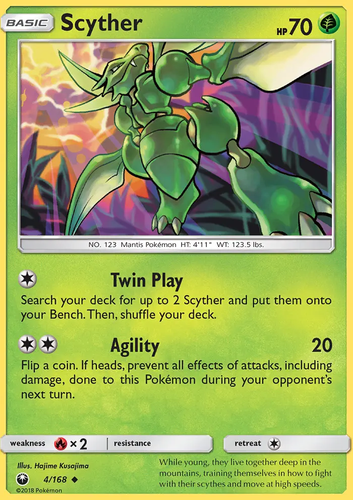 Scyther Pokemon card from Celestial Storm