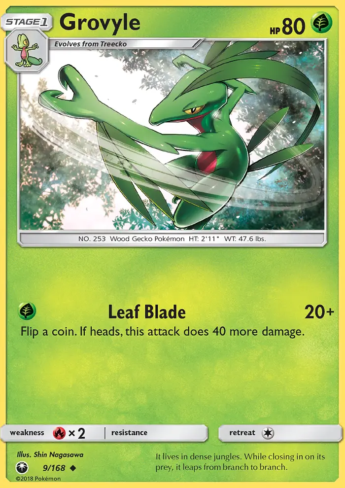 Grovyle Pokemon card from Celestial Storm