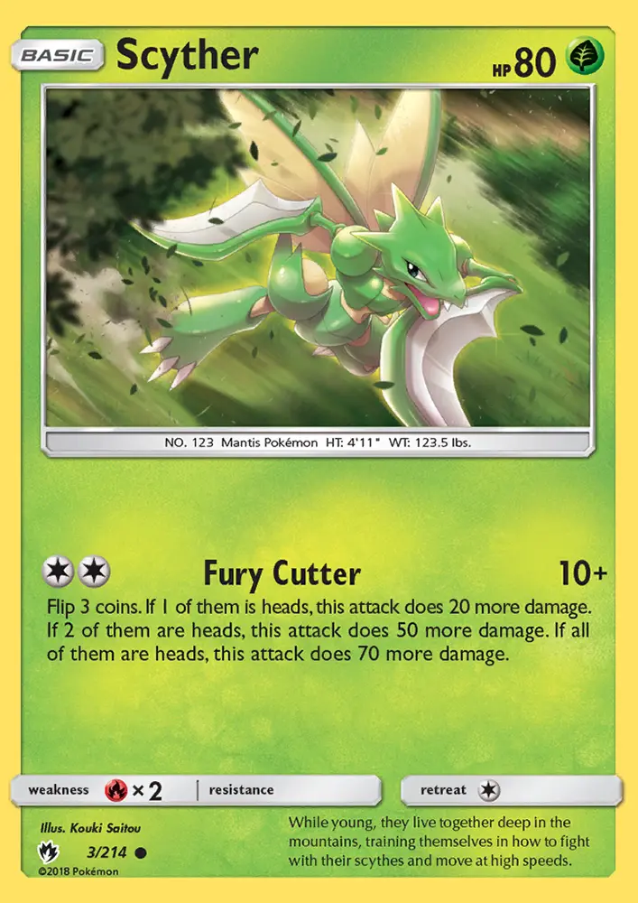 Scyther Pokemon card from Lost Thunder