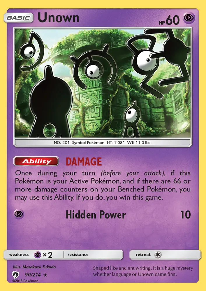 Unown Pokemon card from Lost Thunder