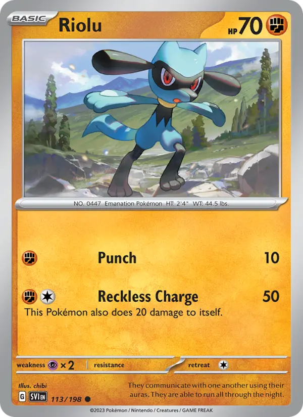 Riolu Pokemon card from Scarlet & Violet