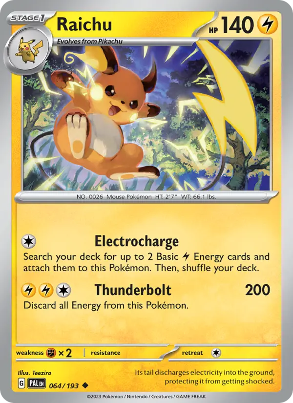 Raichu Pokemon card from Paldea Evolved