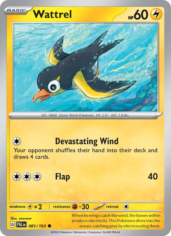 Wattrel Pokemon card from Paldea Evolved