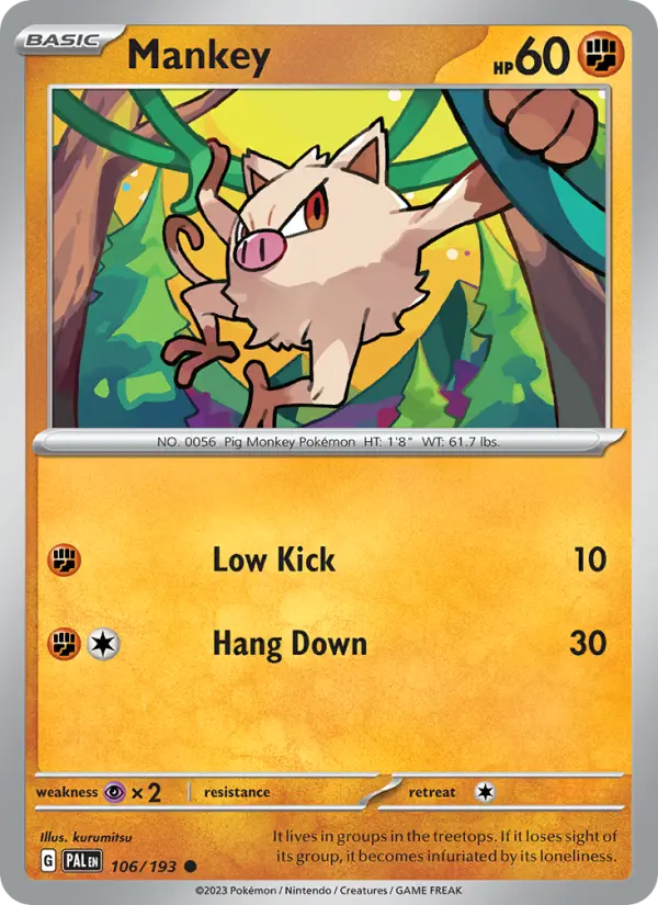 Mankey Pokemon card from Paldea Evolved
