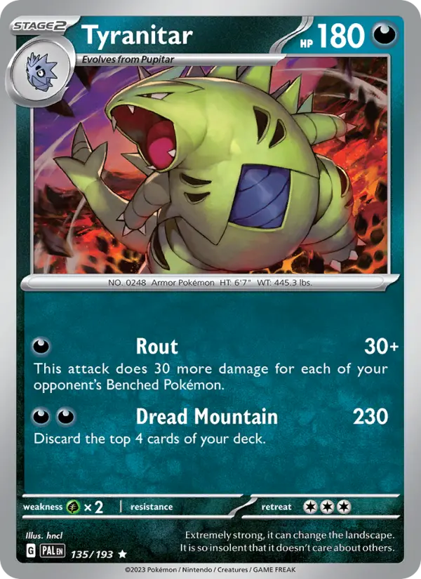 Tyranitar Pokemon card from Paldea Evolved