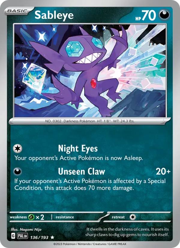 Sableye Pokemon card from Paldea Evolved