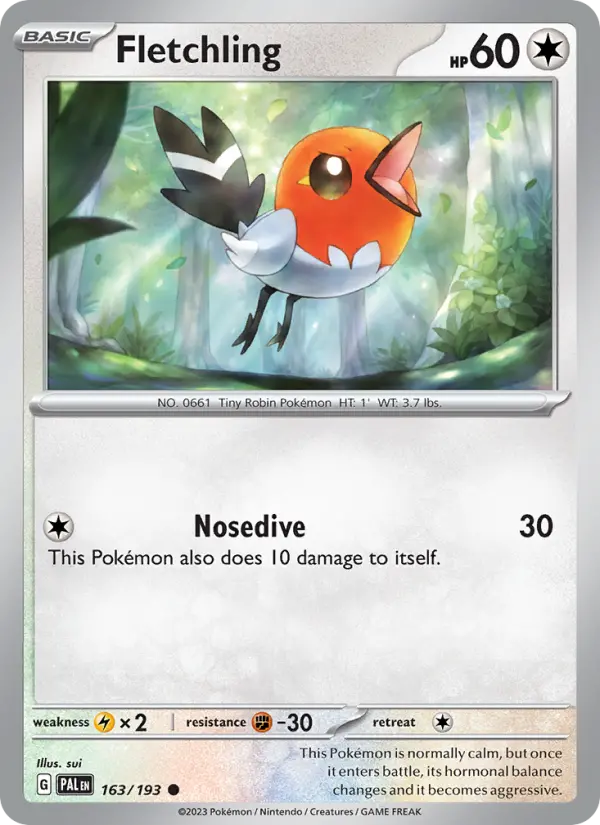 Fletchling Pokemon card from Paldea Evolved
