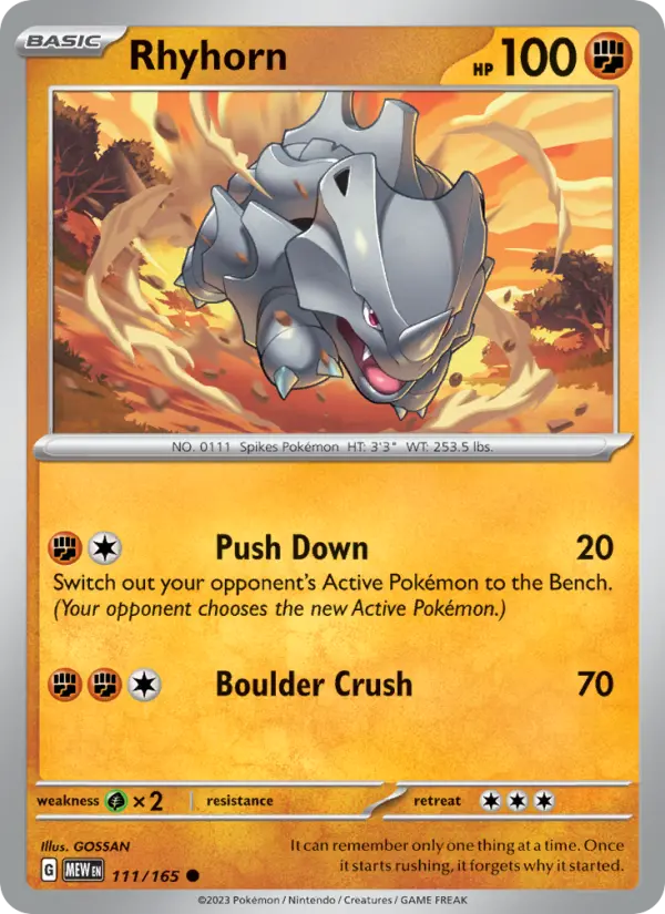 Rhyhorn Pokemon card from 151